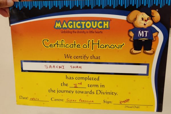 saachi shah certificate